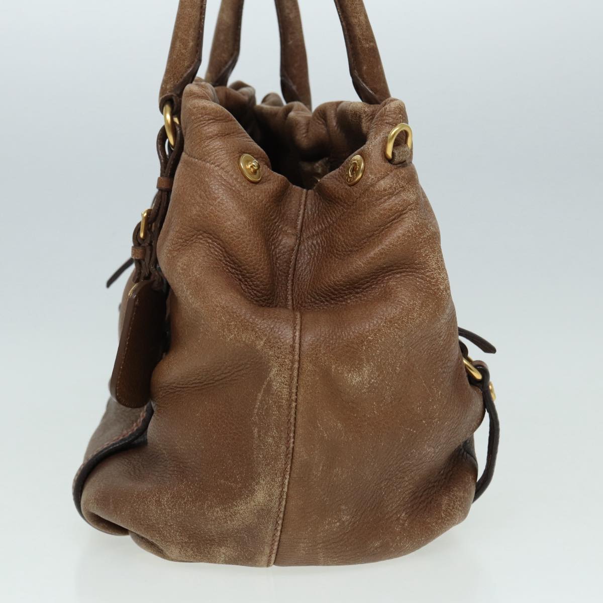 Luxury Prada Hand Bag Leather 2way Brown  hk1498