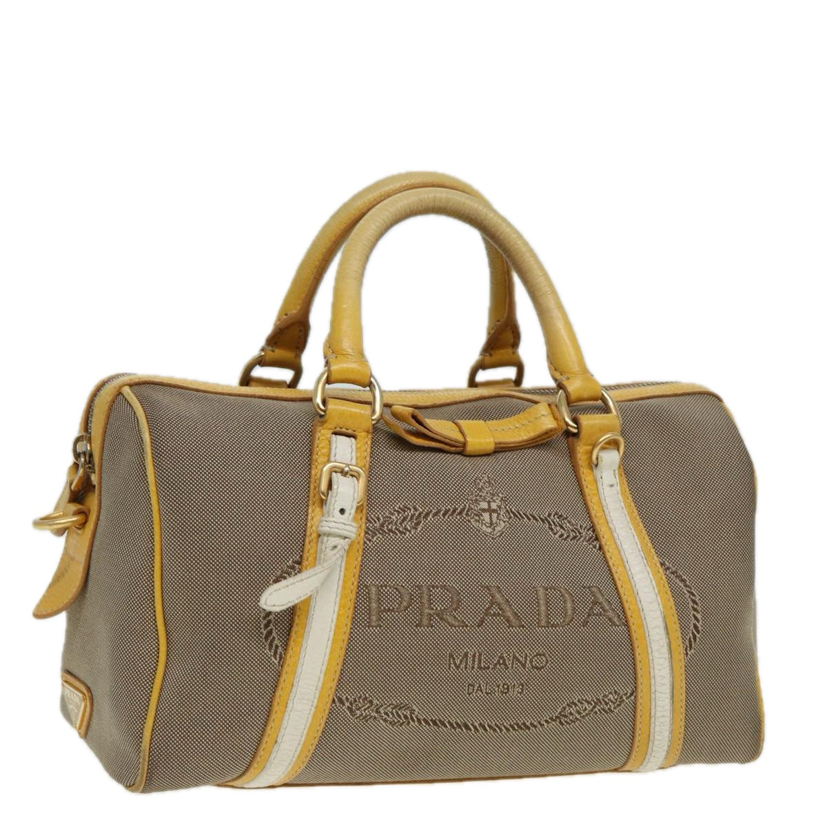 Luxury Prada Hand Bag Canvas Beige Yellow  hk1503
