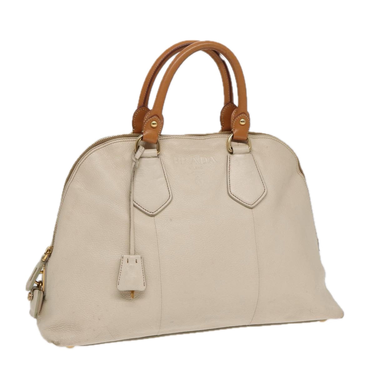 Luxury Prada Hand Bag Leather White Brown gold  hk1562