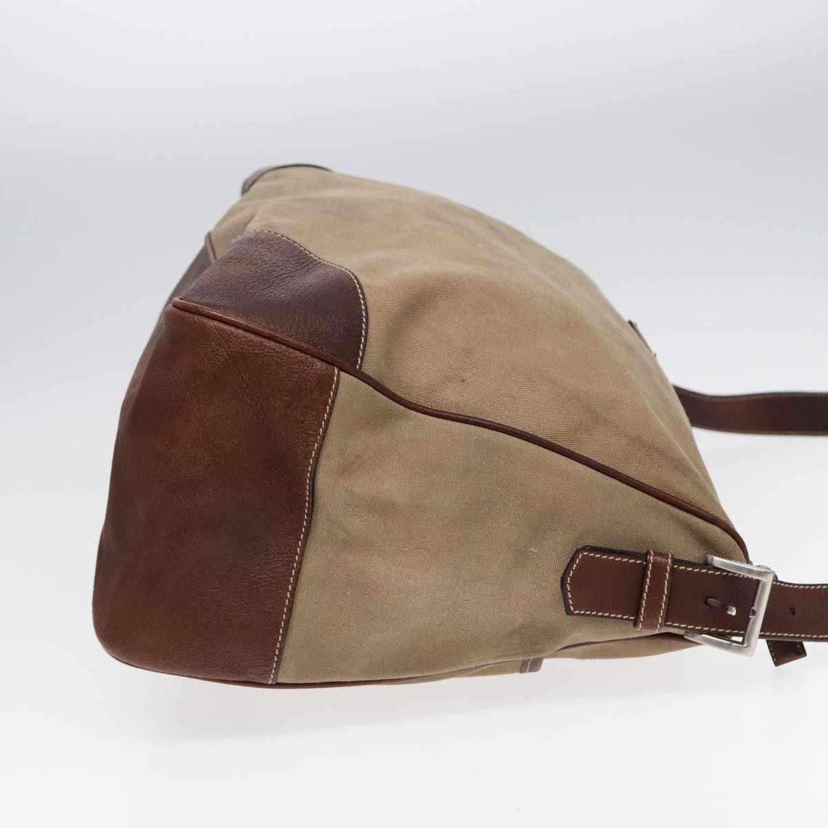 Luxury Prada Shoulder Bag Canvas Leather Beige Brown Silver  hk1565