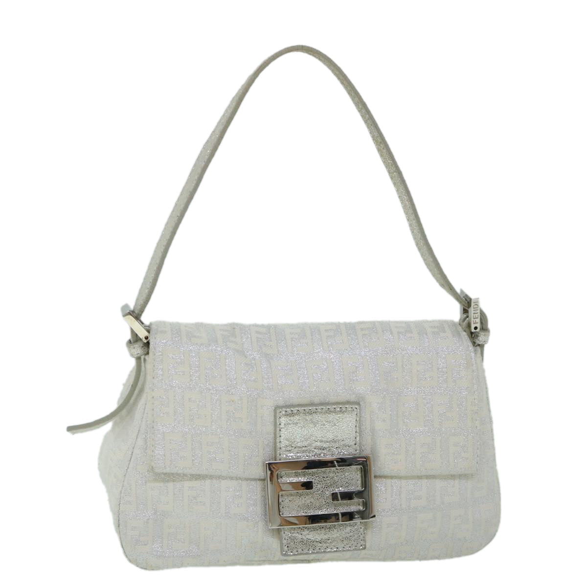 Luxury FendiZucchino Canvas Mamma Baguette Shoulder Bag Silverhk852