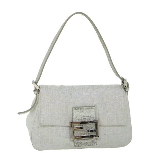 Luxury FendiZucchino Canvas Mamma Baguette Shoulder Bag Silverhk852