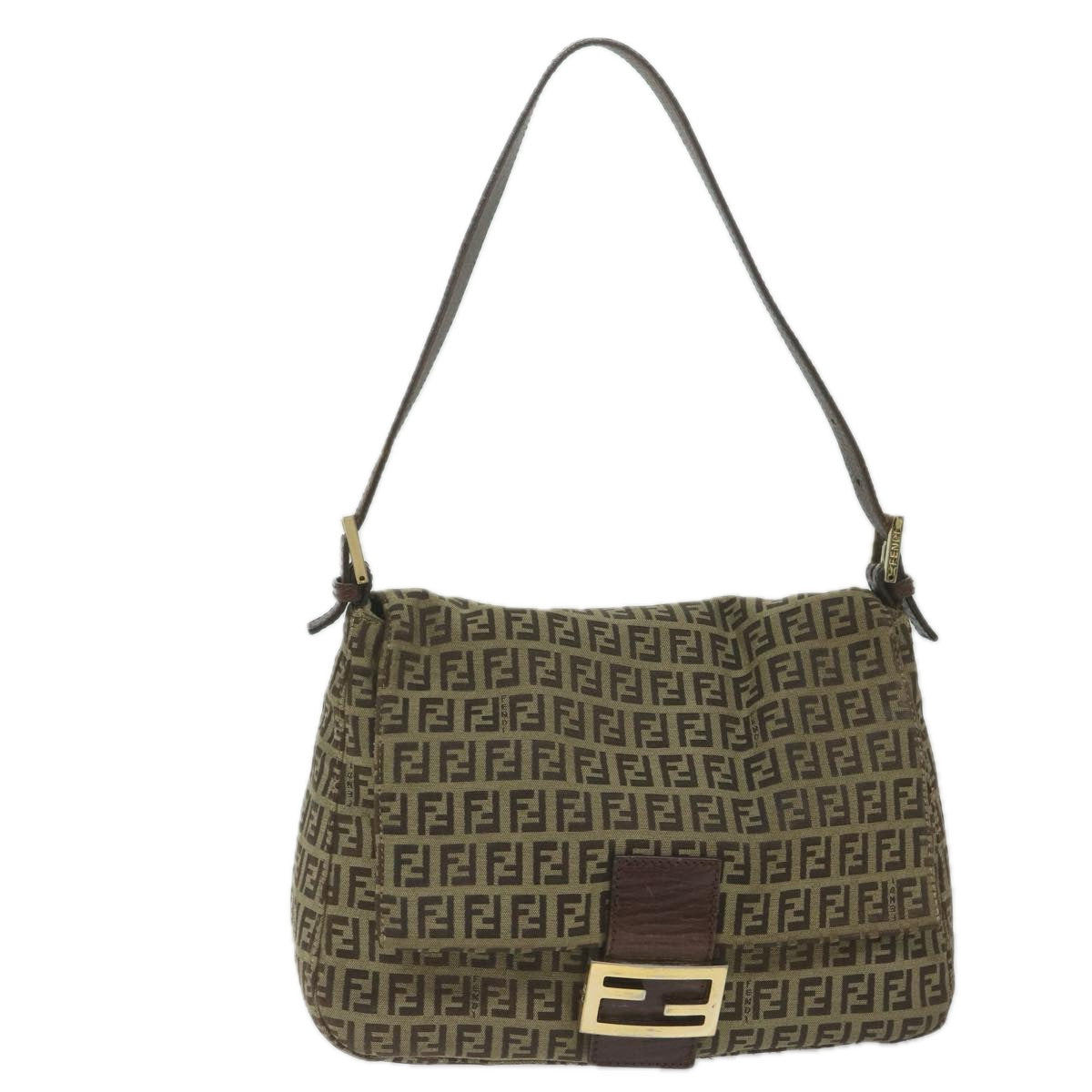 Luxury FendiZucchino Canvas Mamma Baguette Shoulder Bag Brownhk949