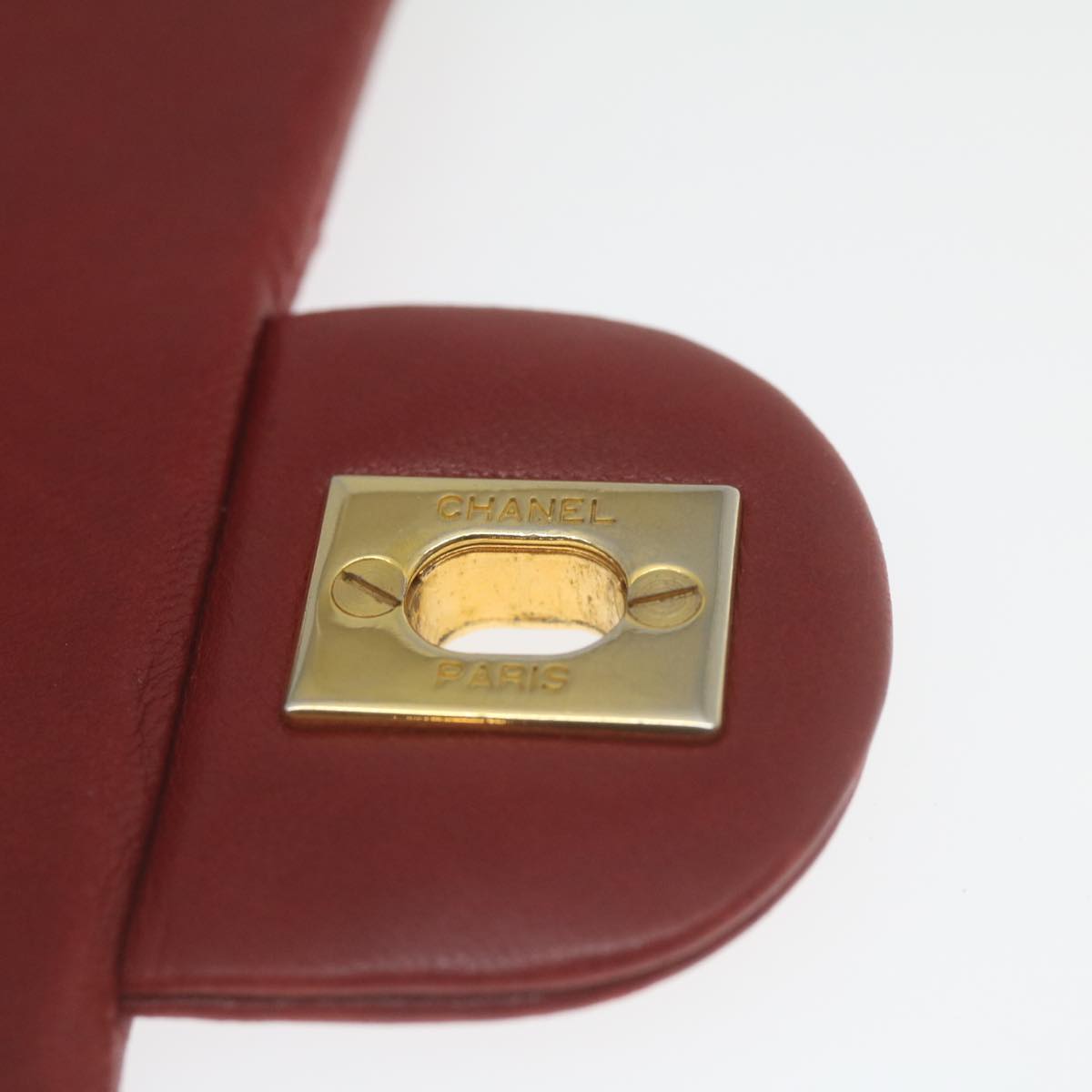 CHANEL Mini Matelasse Chain Flap Hand Bag Lamb Skin Red Gold CC  hs688A