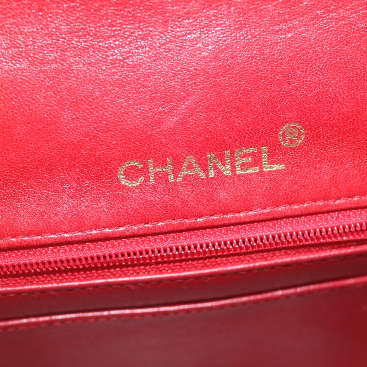 CHANEL Mini Matelasse Chain Flap Hand Bag Lamb Skin Red Gold CC  hs688A