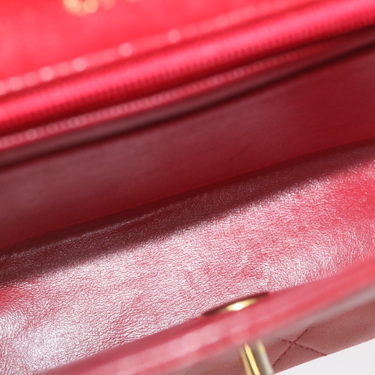 CHANEL Mini Matelasse Chain Flap Hand Bag Lamb Skin Red Gold CC  hs688A
