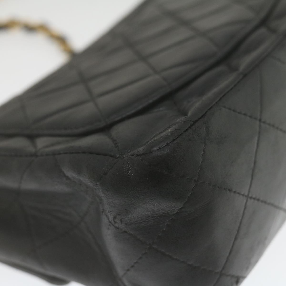 CHANEL Mini Matelasse Chain Flap Shoulder Bag Lamb Skin Black Gold  hs689A