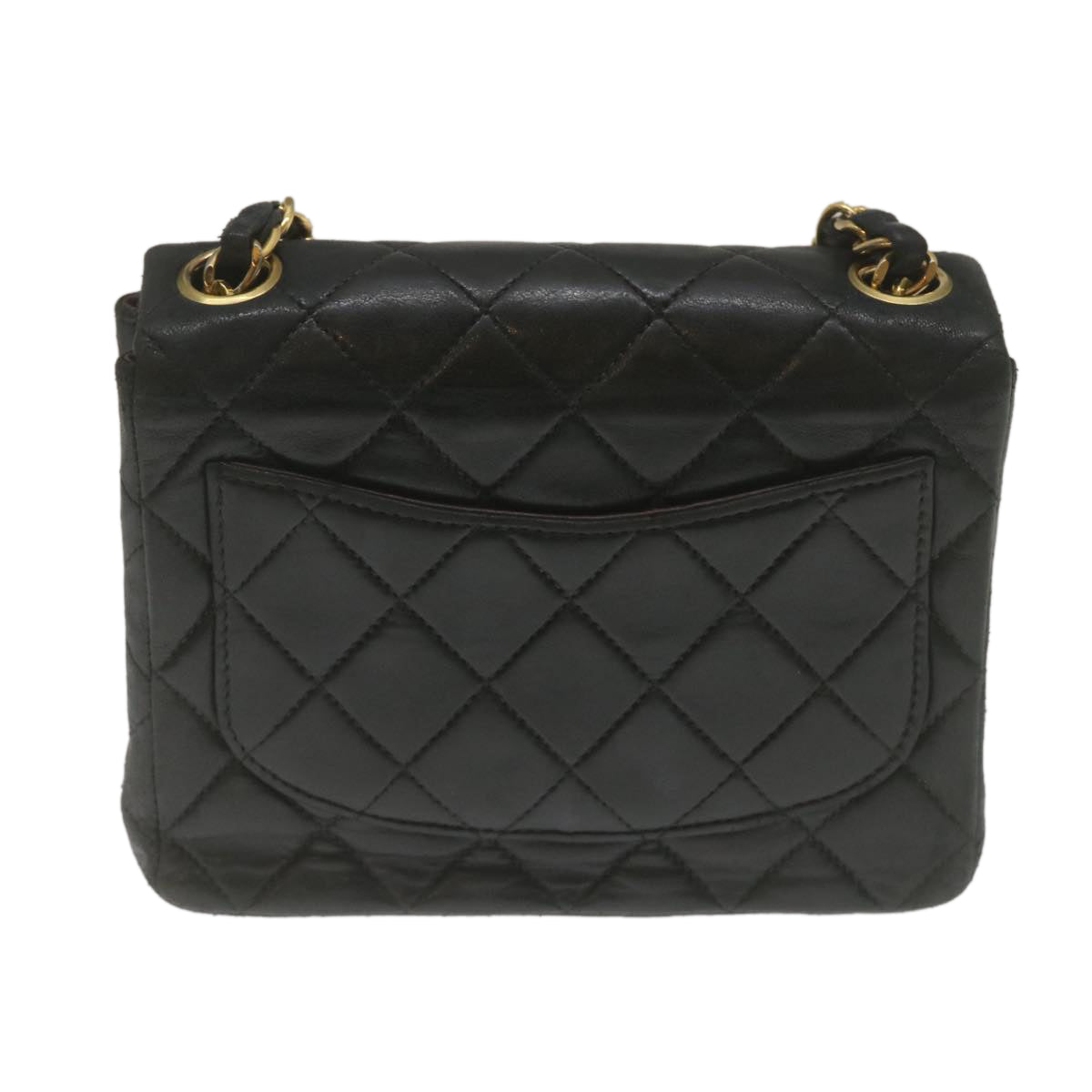 CHANEL Mini Matelasse Chain Flap Shoulder Bag Lamb Skin Black Gold  hs689A