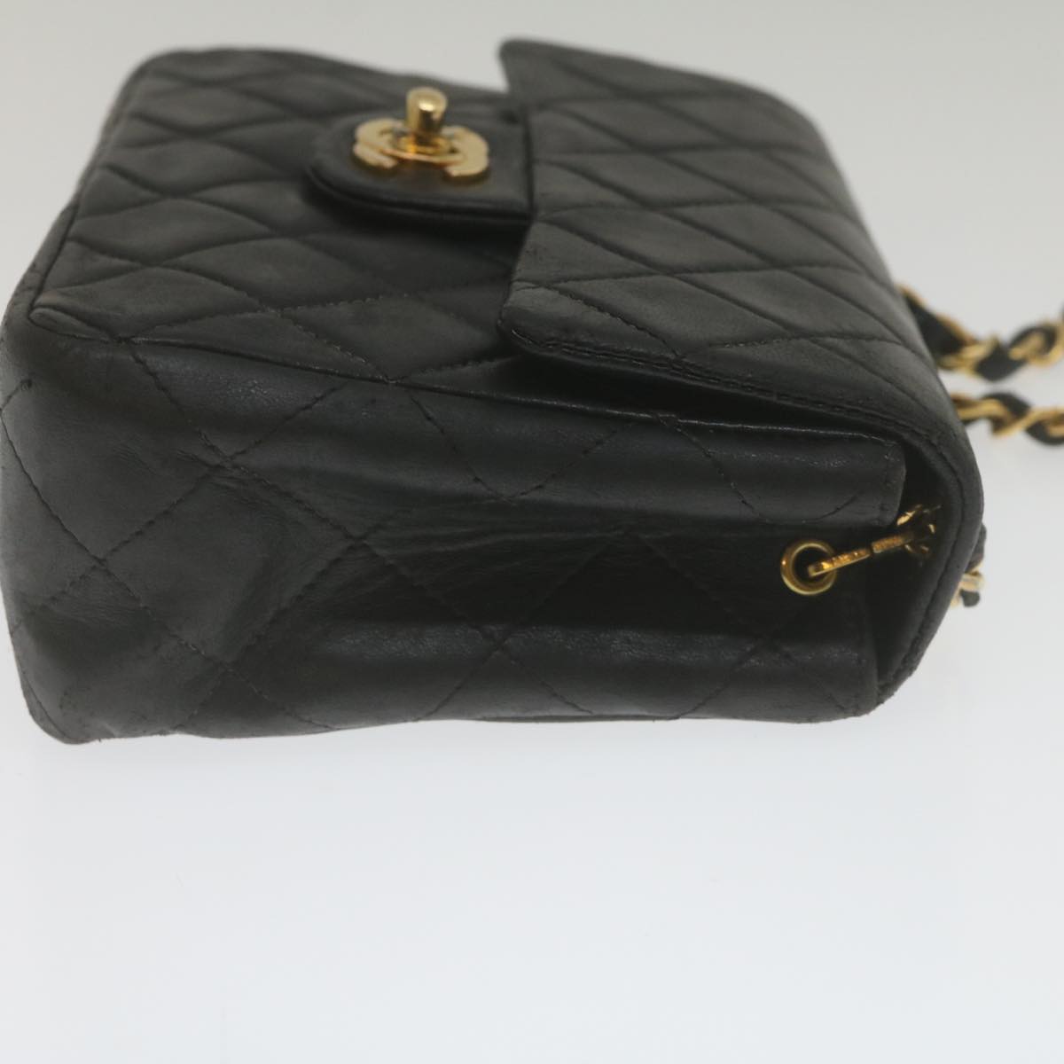 CHANEL Mini Matelasse Chain Flap Shoulder Bag Lamb Skin Black Gold  hs689A