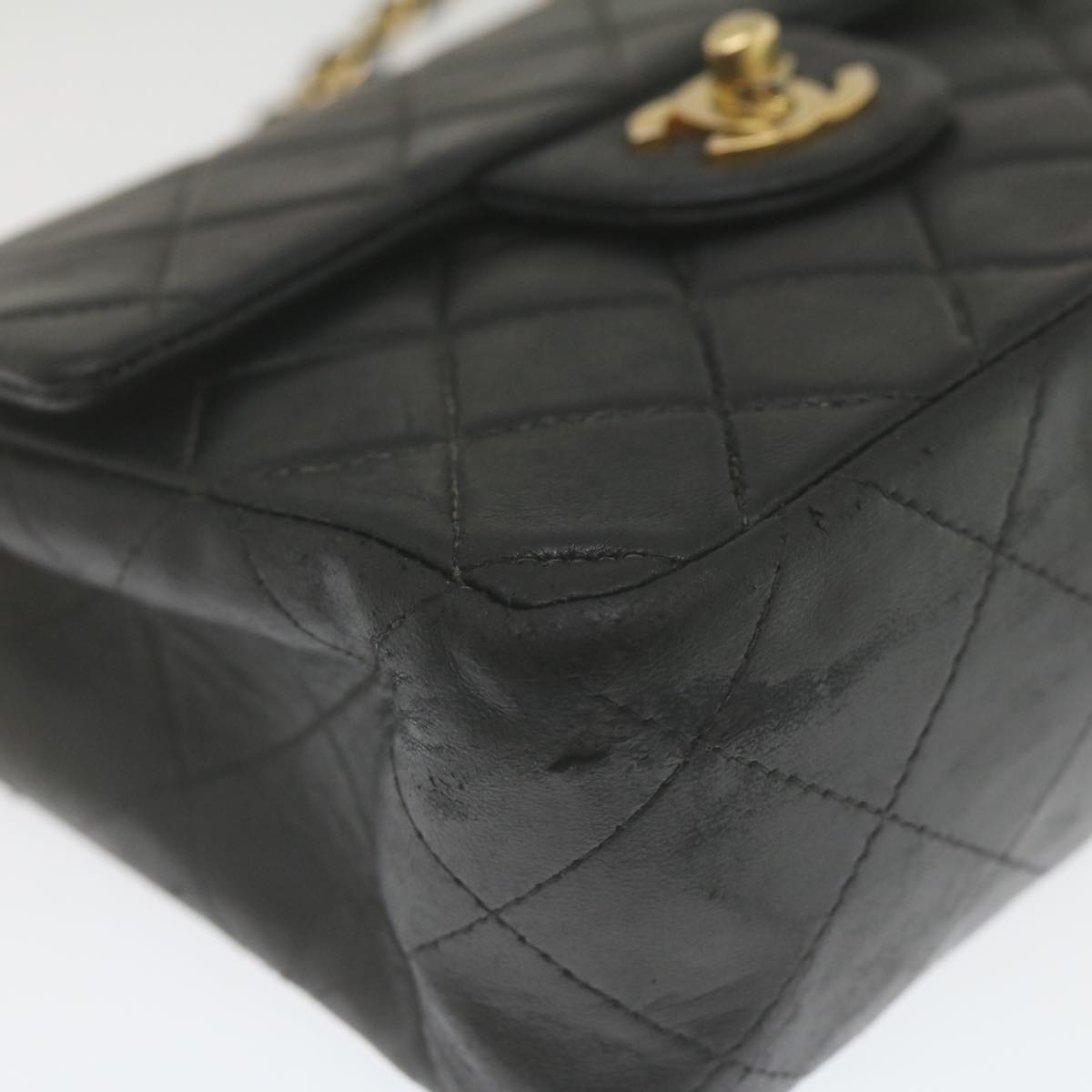 CHANEL Mini Matelasse Chain Flap Shoulder Bag Lamb Skin Black Gold  hs689A