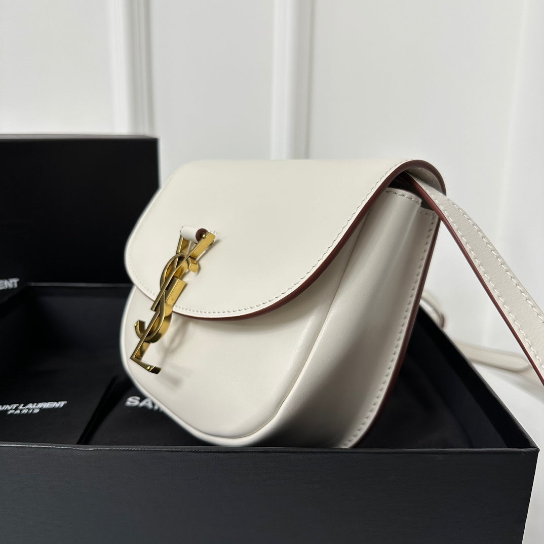 Luxury Saint Laurent SL Kaia Small Satchel in white smooth leather