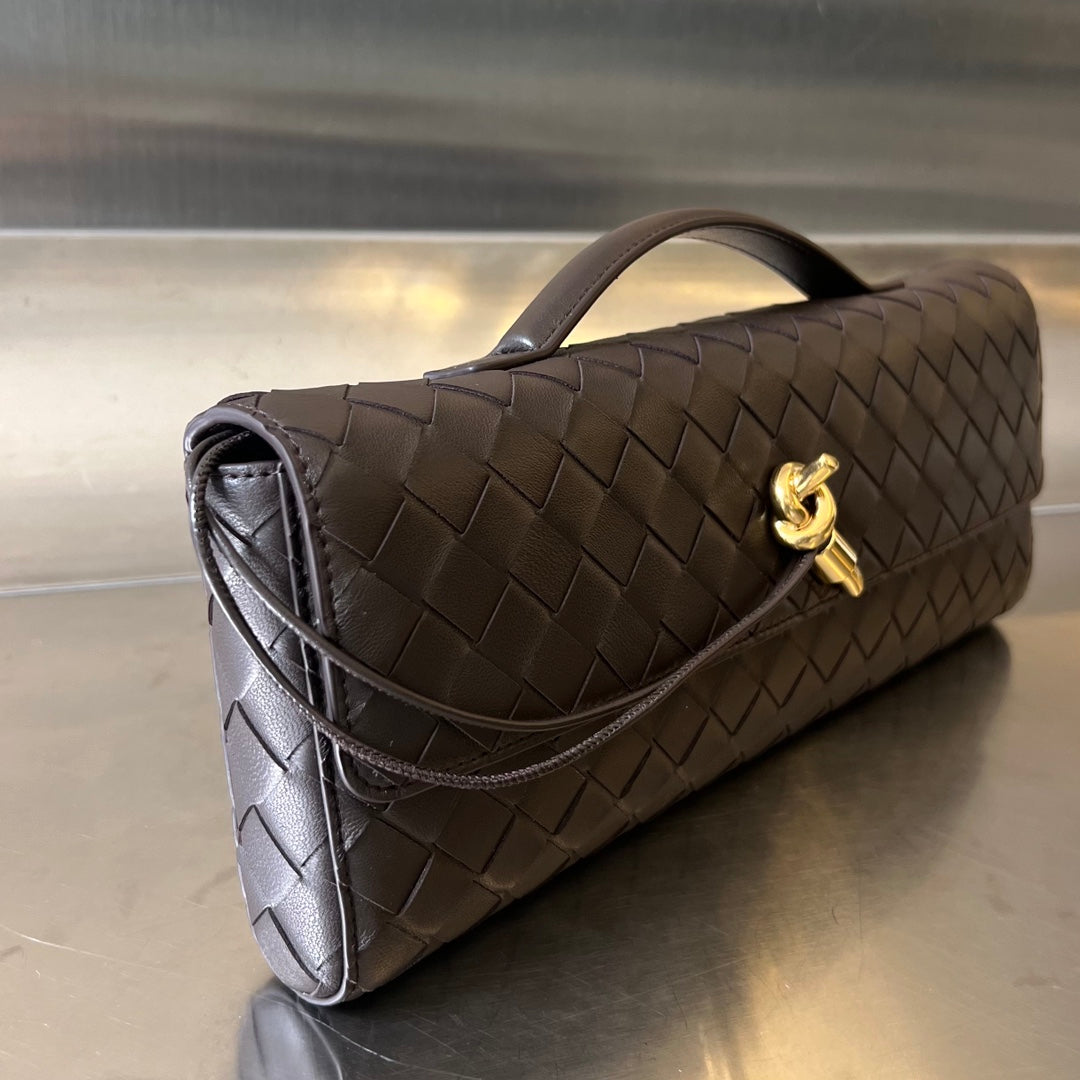 Luxury Bottega Veneta BV Long Clutch Andiamo With Handle 31cm Chocolate Calfskin Ghw