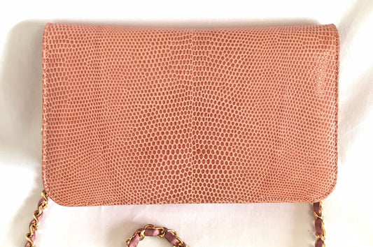 Luxury Chanel Vintage milky pink genuine lizard leather 2