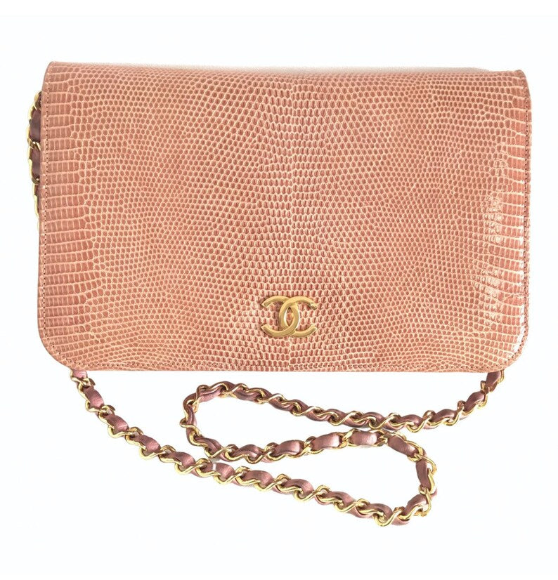 Luxury Chanel Vintage milky pink genuine lizard leather 2