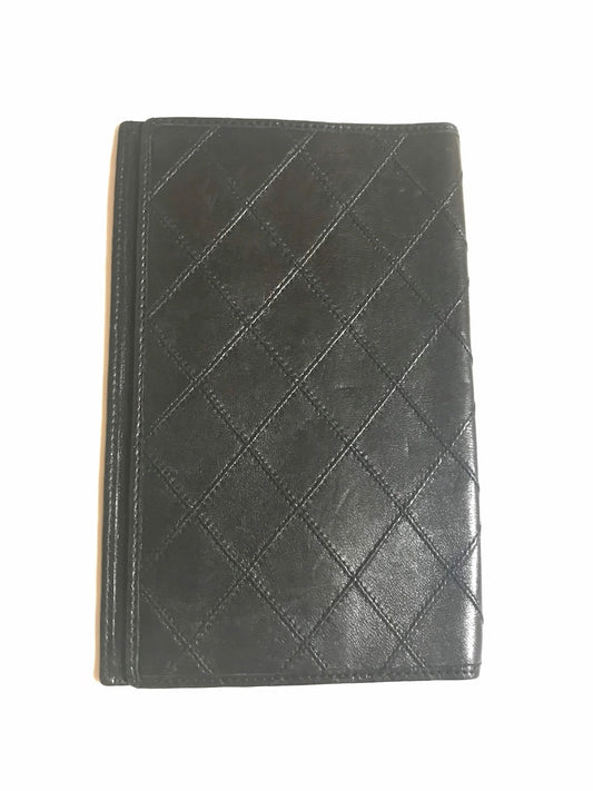 Luxury Chanel Vintage black stitched leather book cover, diary cover, checkbook case etc
