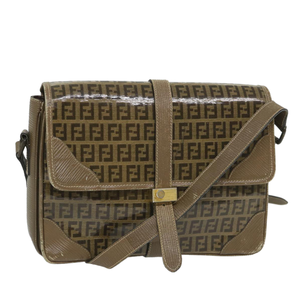 Luxury FendiZucchino Canvas Shoulder Bag Coated Canvas Brownim452