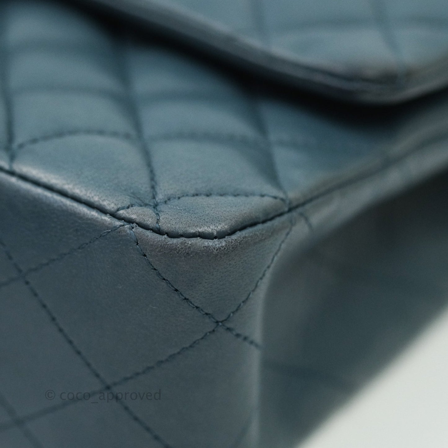Chanel Classic M/L Medium Double Flap Blue Silver Hardware