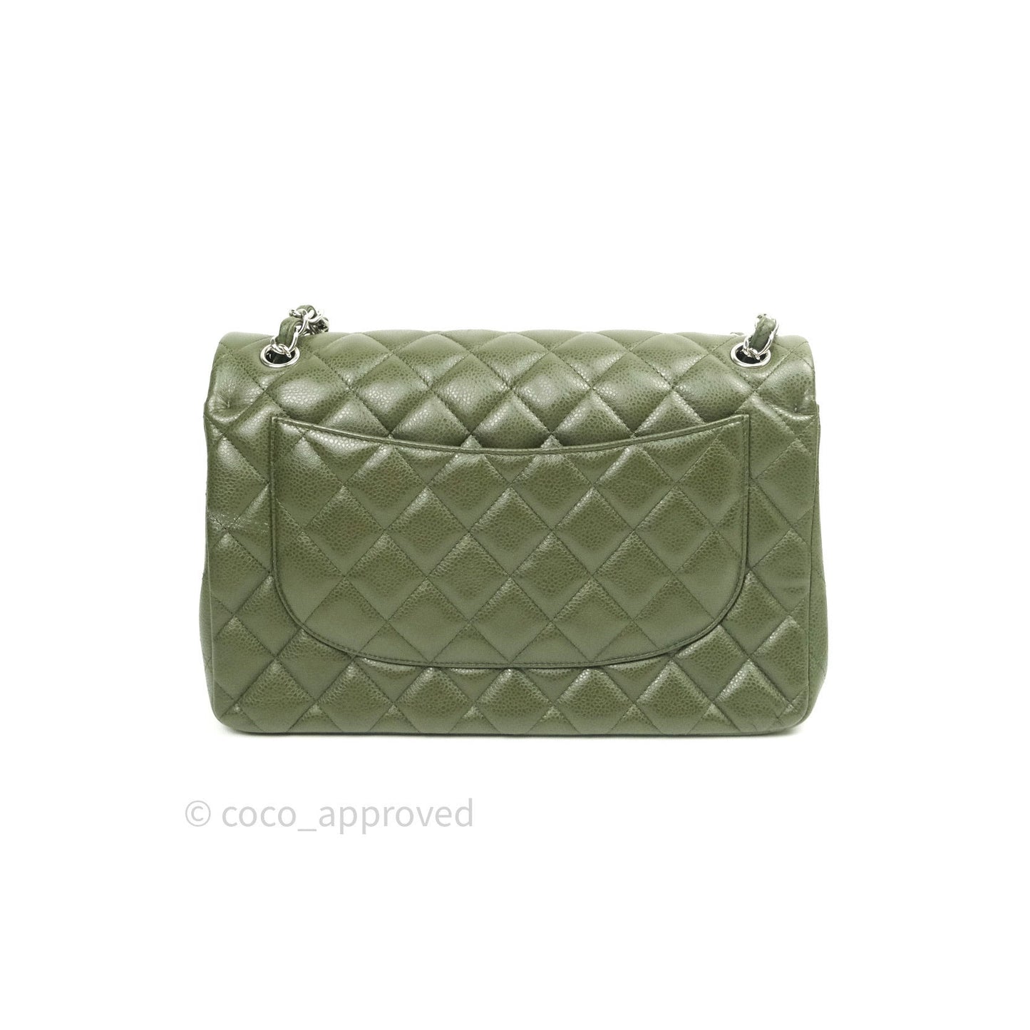 Chanel Classic Jumbo Double Flap Quilted Green Caviar Silver Hardware⁣⁣