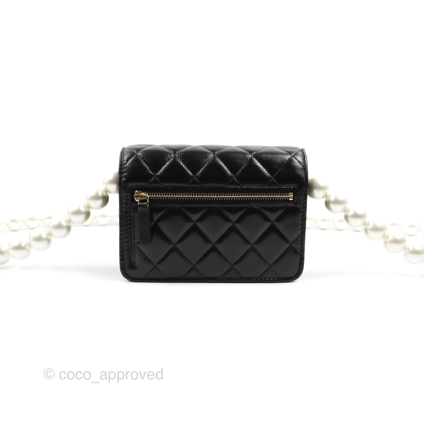 Chanel Quilted Large Pearl Mini Wallet On Chain WOC Black Calfskin