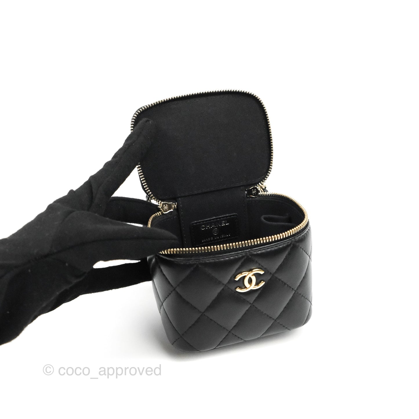 Chanel Mini Top Handle Vanity With Chain Black Lambskin Gold Hardware