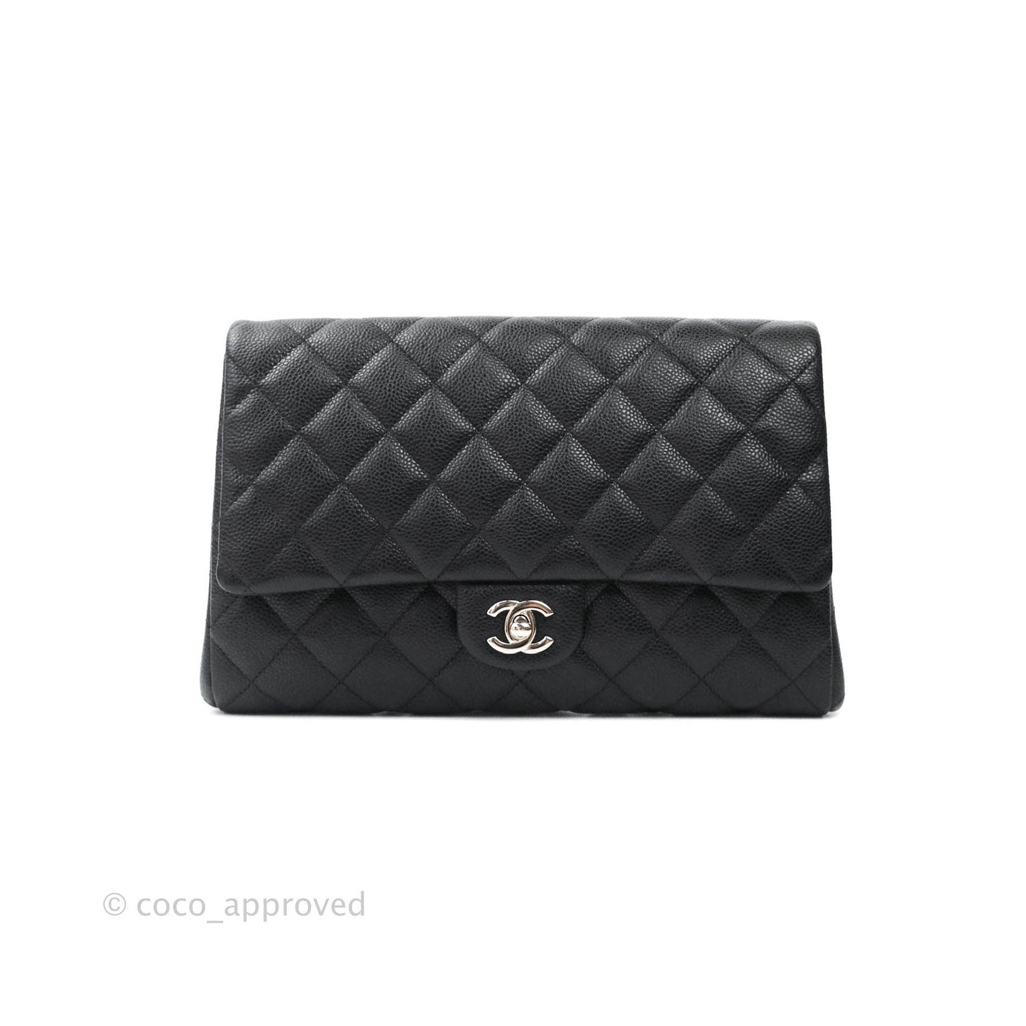 Chanel Quilted Clutch with Chain Black Caviar Silver Hardware