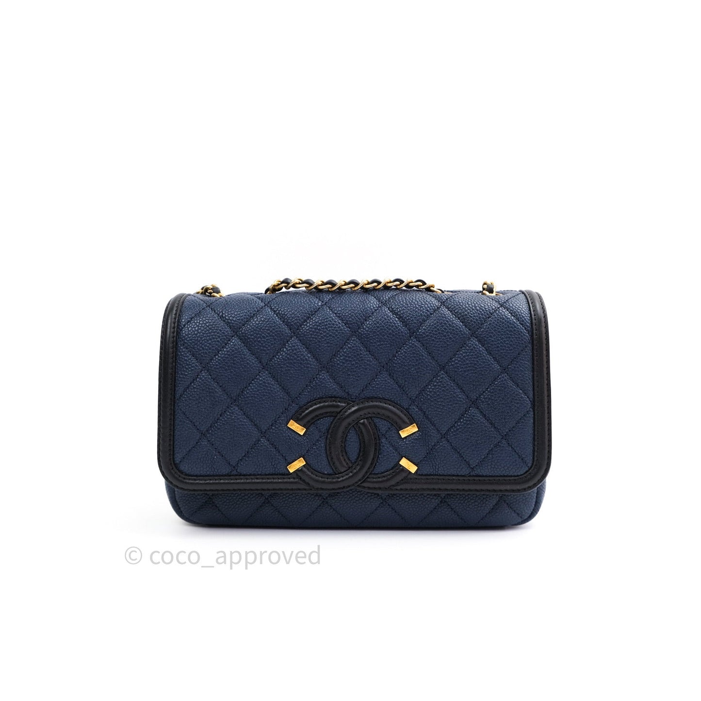 Chanel Caviar Quilted Small CC Filigree Flap Navy Black