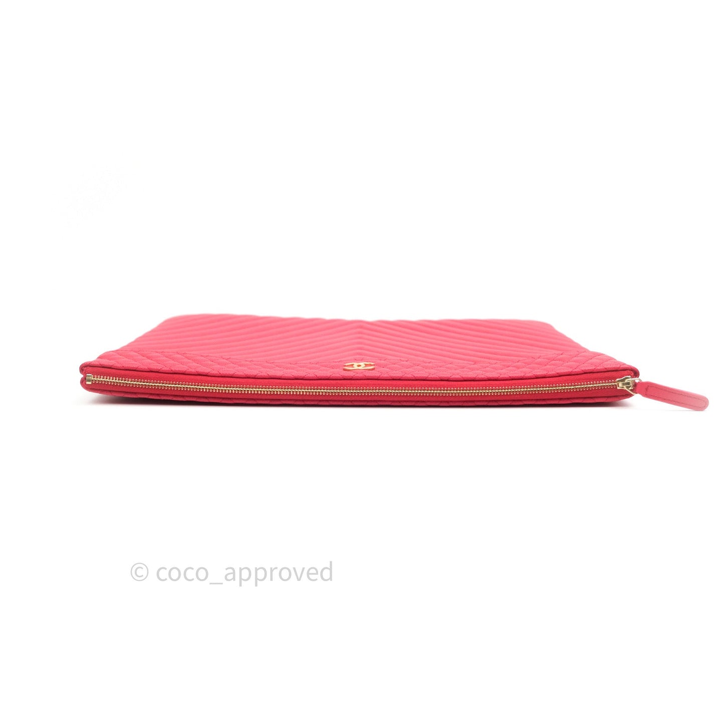 Chanel Chevron Quilted Large Cosmetic Case Red Caviar Gold Hardware
