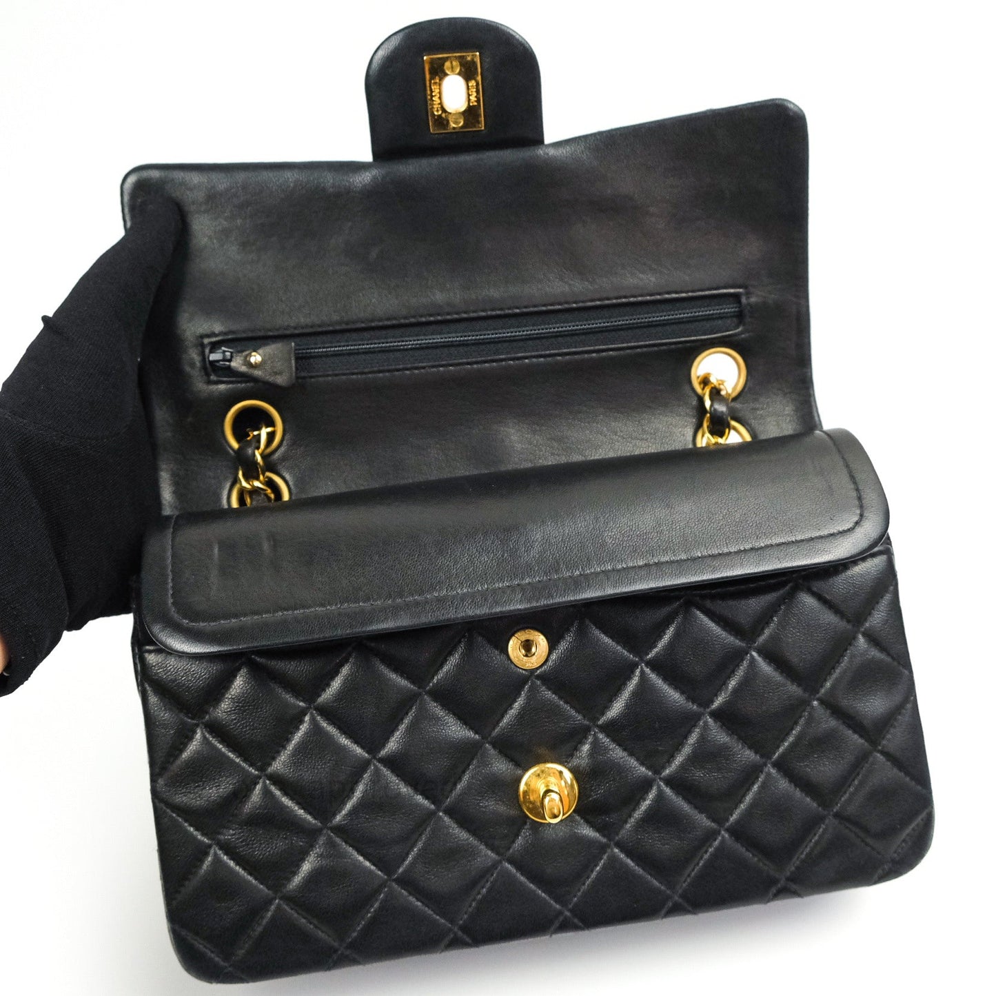 Chanel Classic Vintage Small S/M Flap Black Lambskin 24K Gold Hardware
