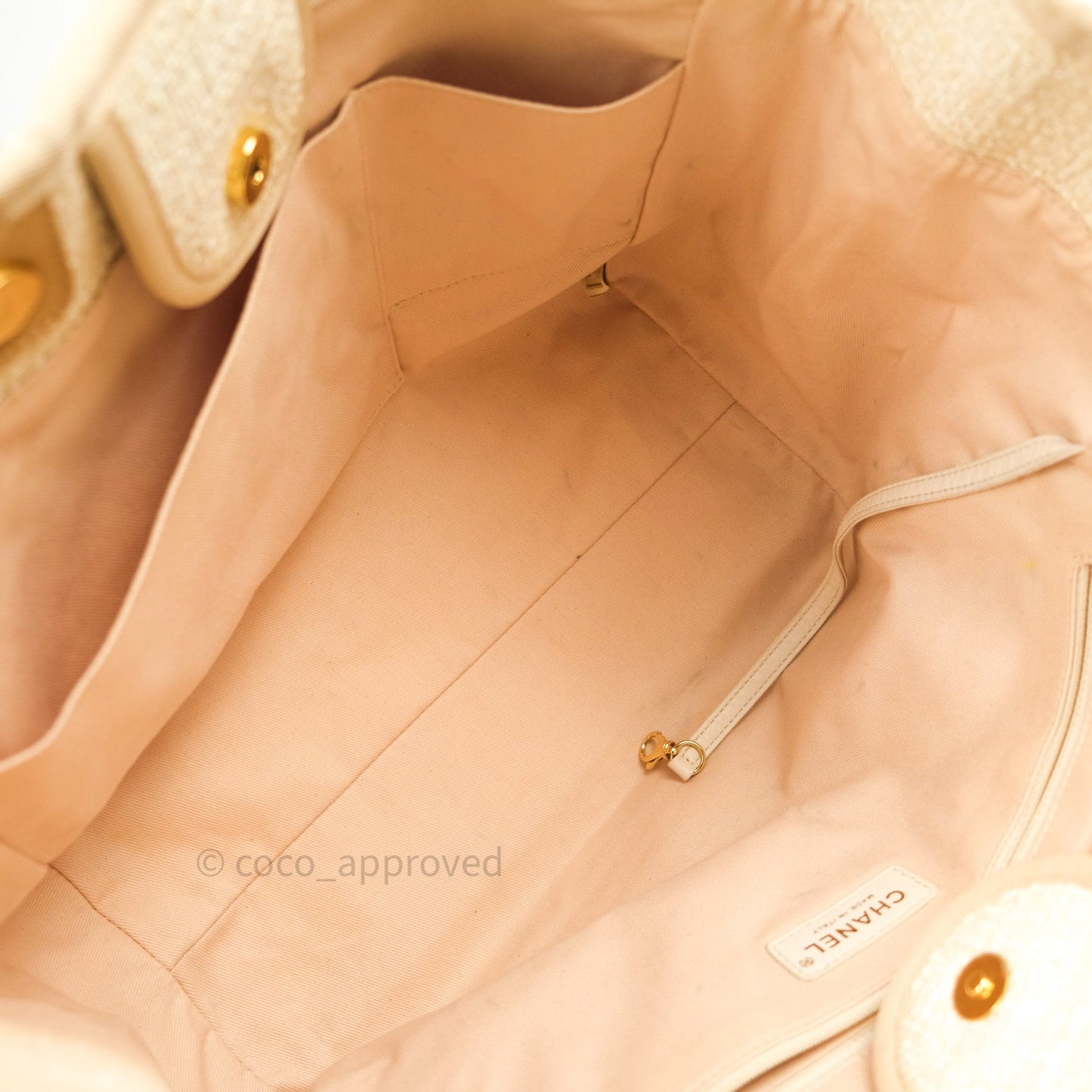 Chanel Canvas Large Deauville Tote Ivory Beige Nude Handles