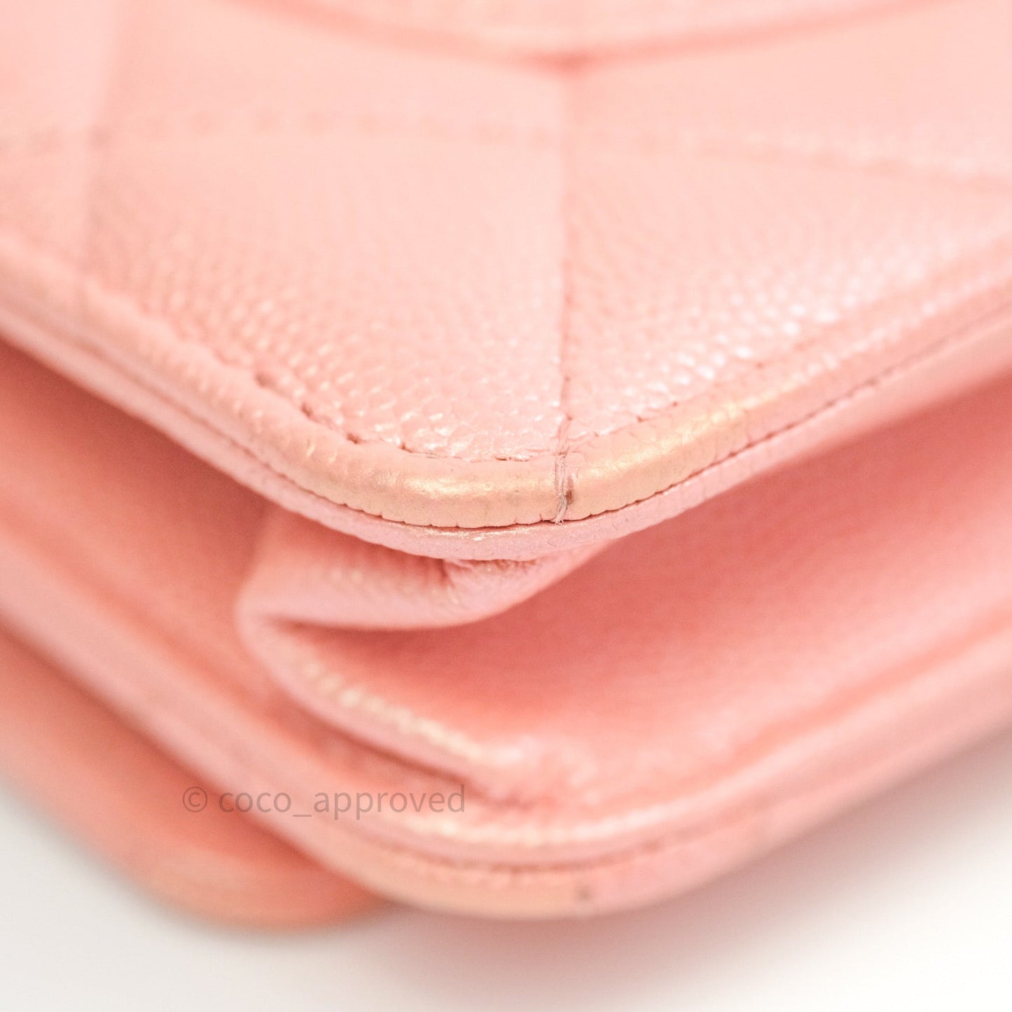 Chanel Quilted Wallet on Chain WOC Iridescent Pink Caviar Gold Hardware 19S