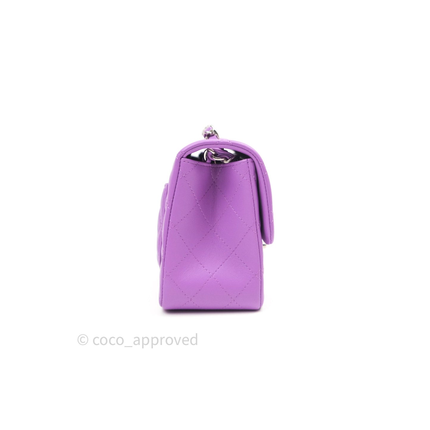 Chanel Mini Square Purple Lambskin Silver Hardware