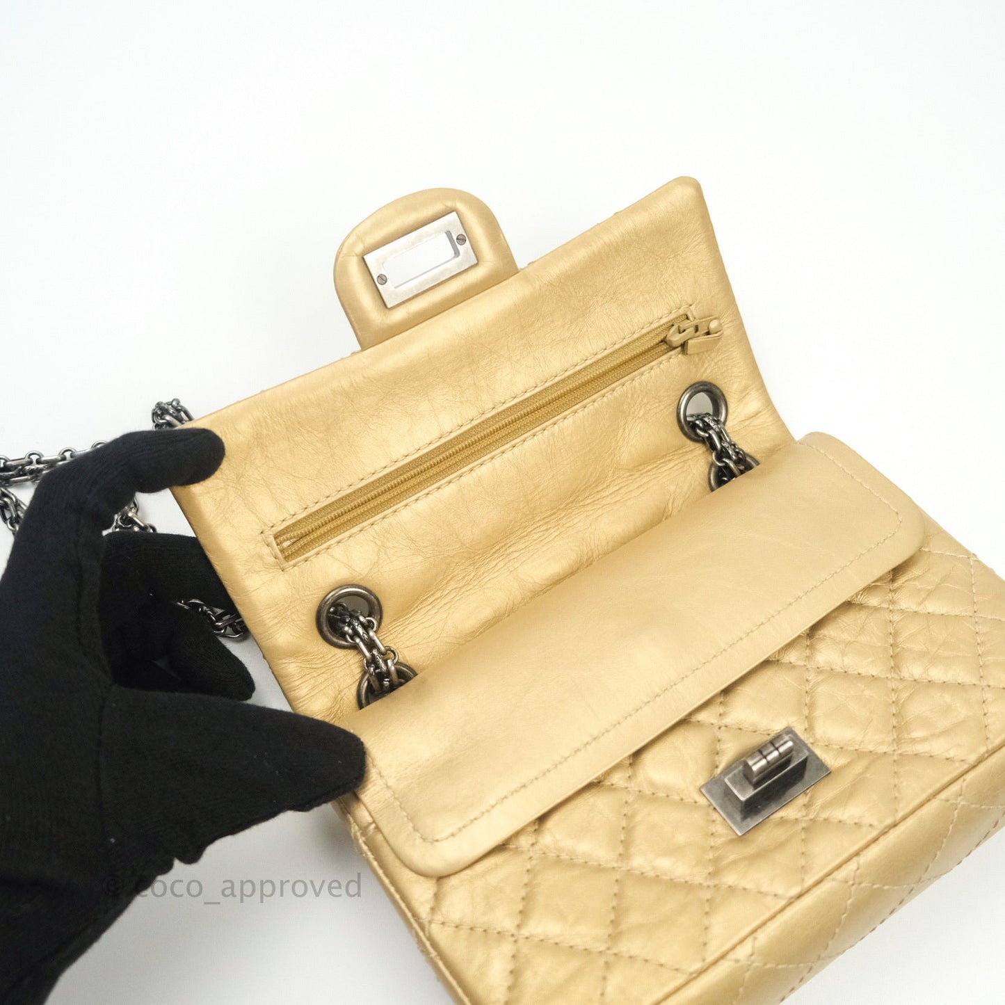Chanel Mini Reissue 224 Gold Aged Calfskin Ruthenium Hardware