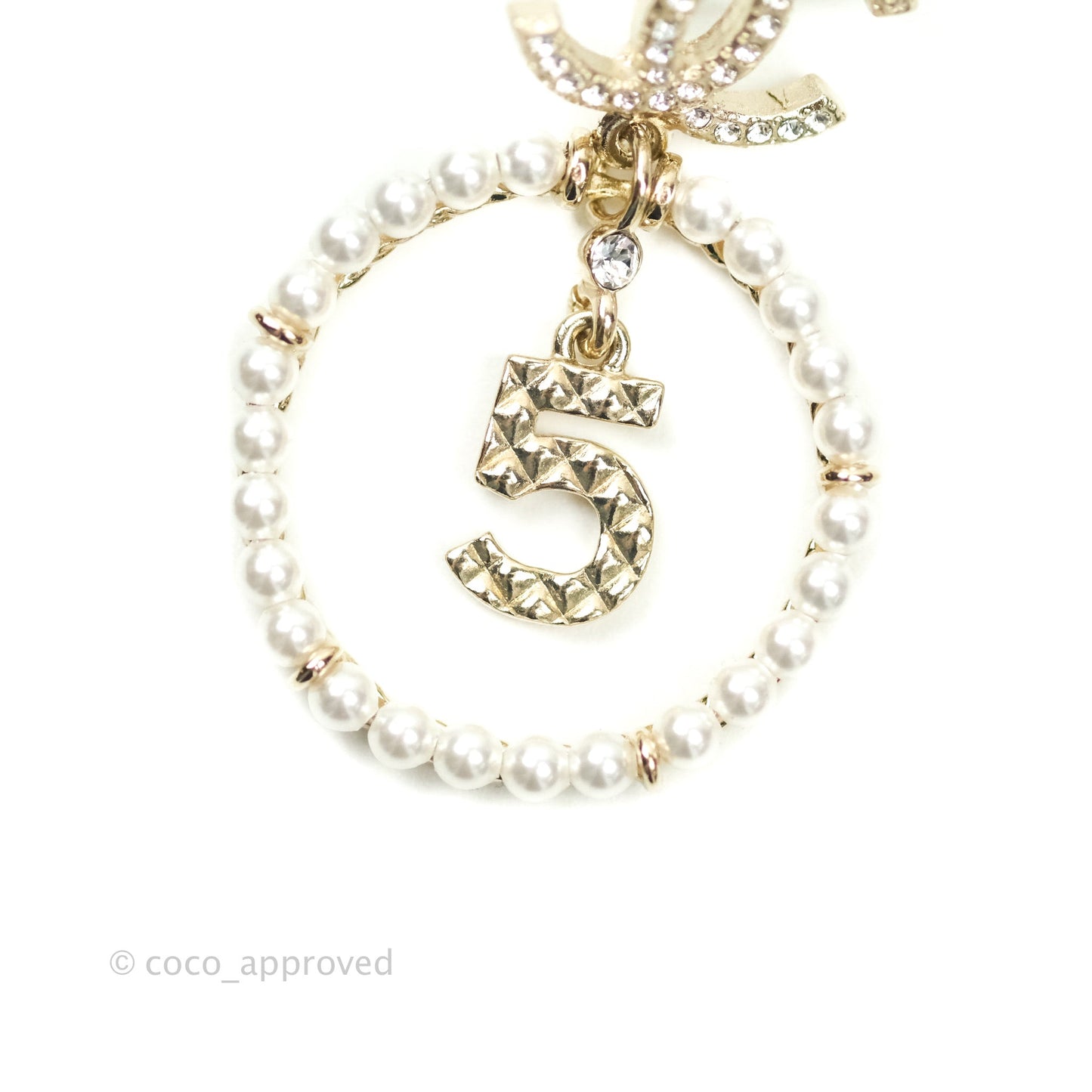 Chanel CC Crystal Pearl Ring No 5 Drop Earrings 21V