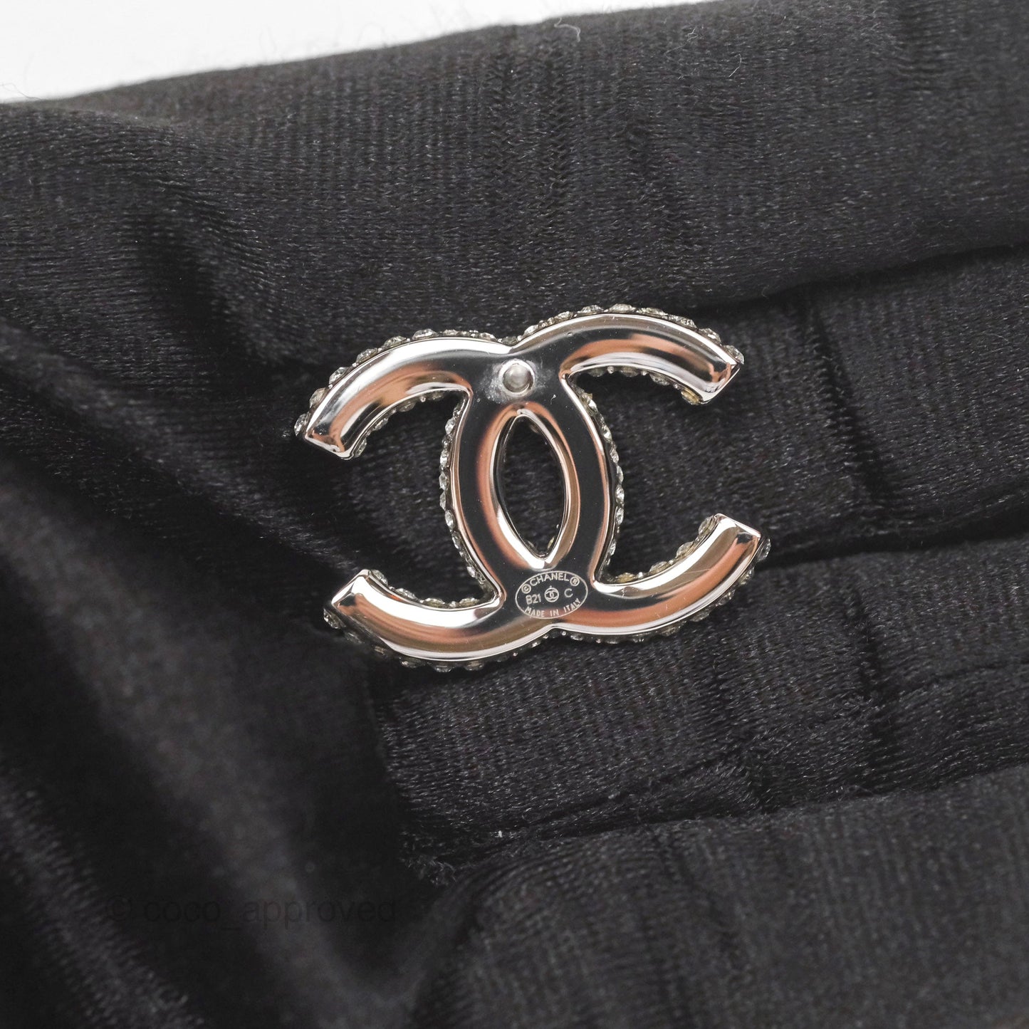 Chanel Crystal CC Earrings Silver Tone 21C