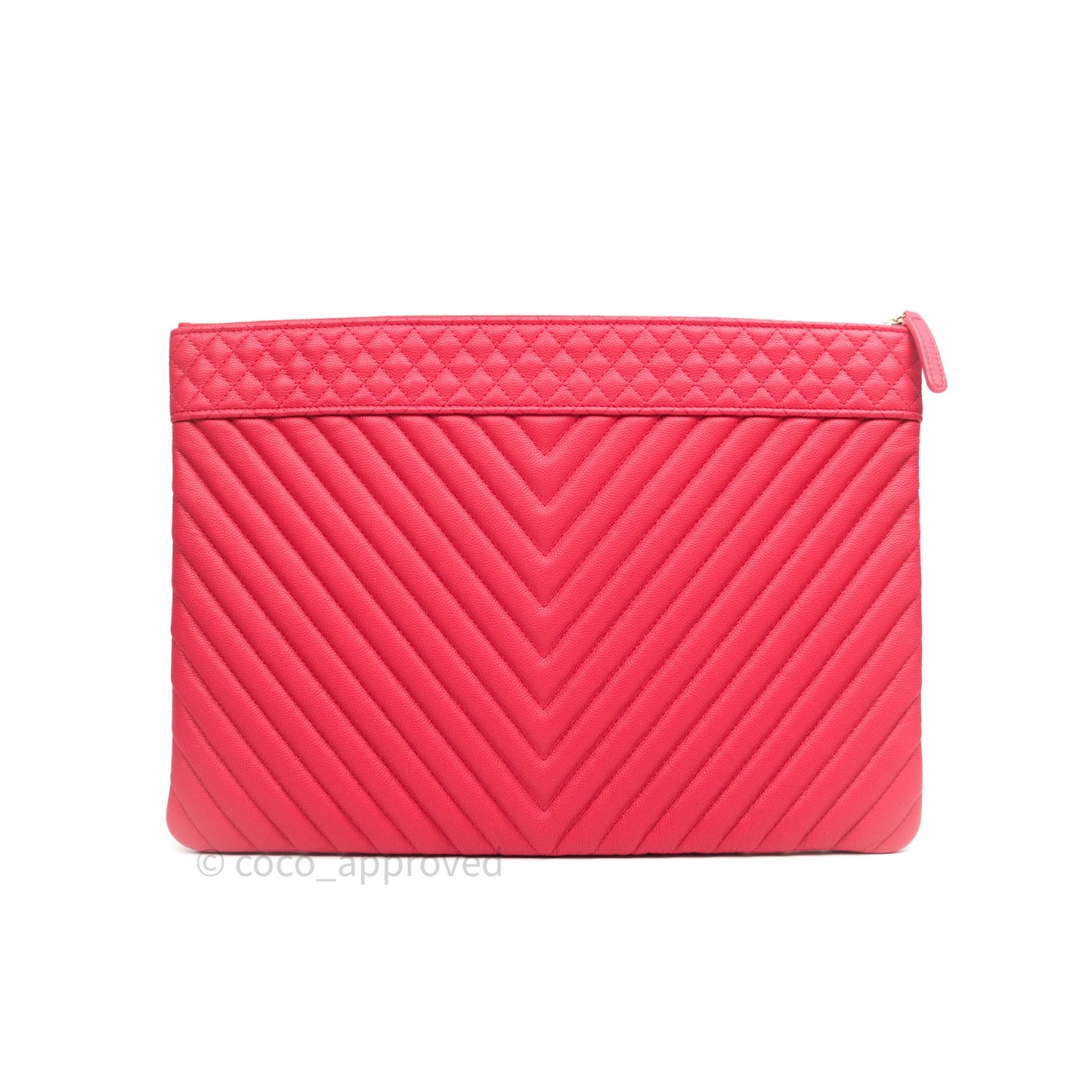 Chanel Chevron Quilted Large Cosmetic Case Red Caviar Gold Hardware