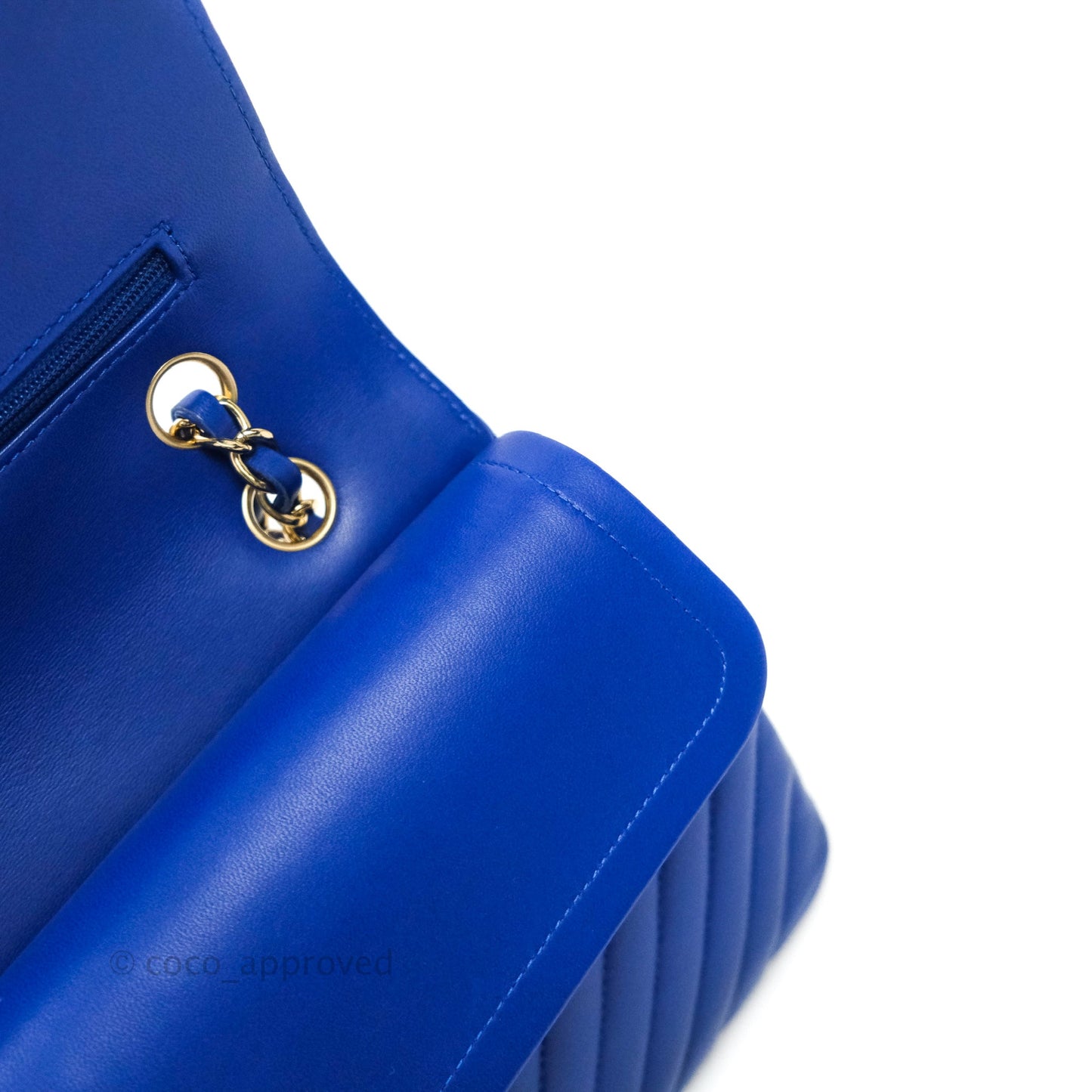 Chanel Classic Chevron M/L Medium Double Flap Blue Lambskin Gold Hardware