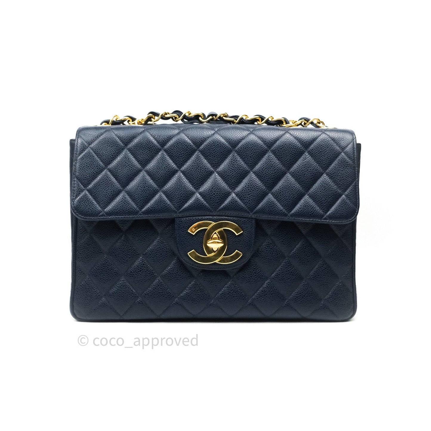 Chanel Vintage XL Jumbo Single Flap Navy Caviar 24K Gold Hardware