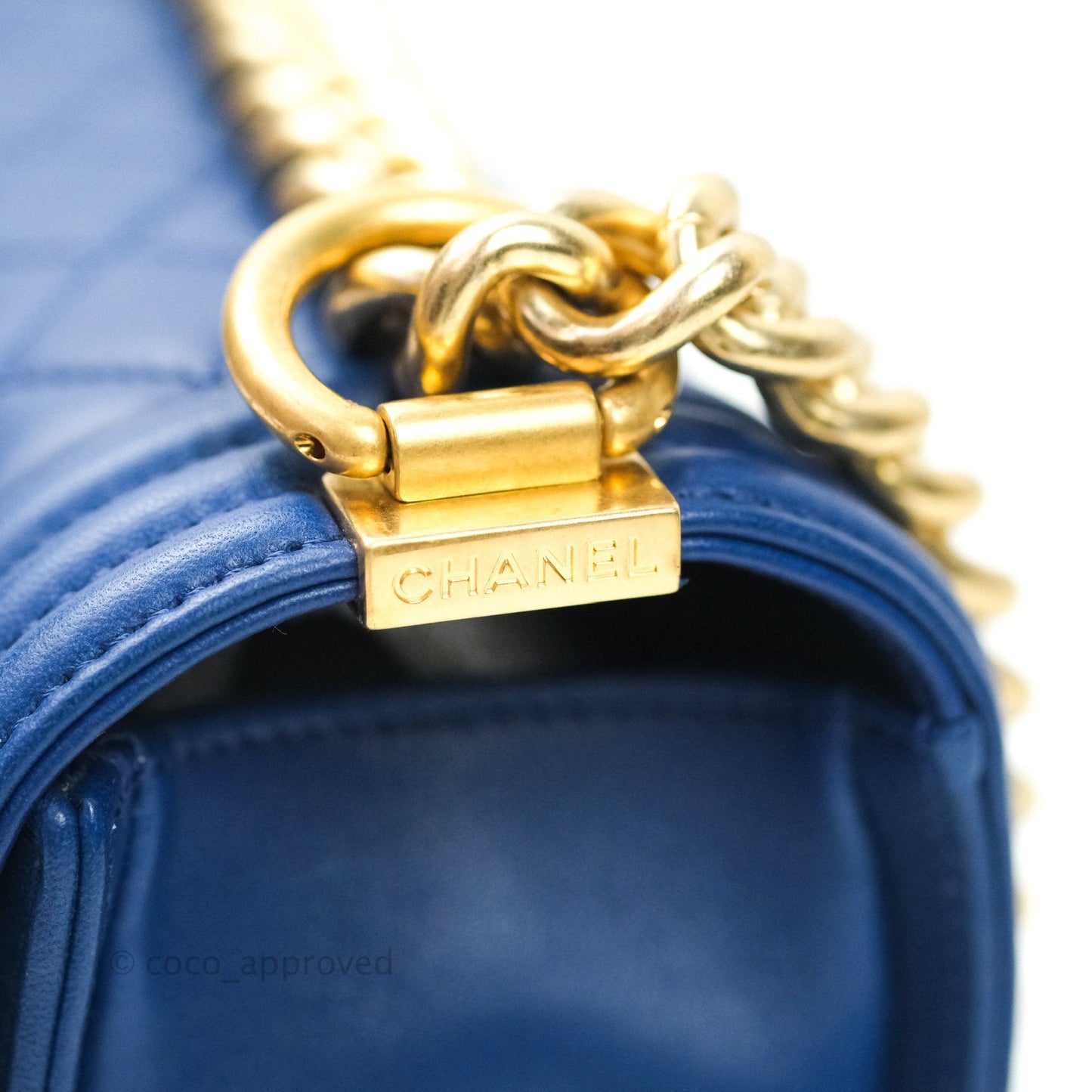 Chanel Boy New Medium Quilted Blue Lambskin Aged Gold Hardware