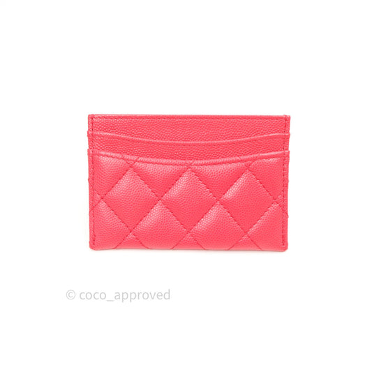 Chanel Quilted Classic Pink Caviar Silver Hardware Flat Card Holder