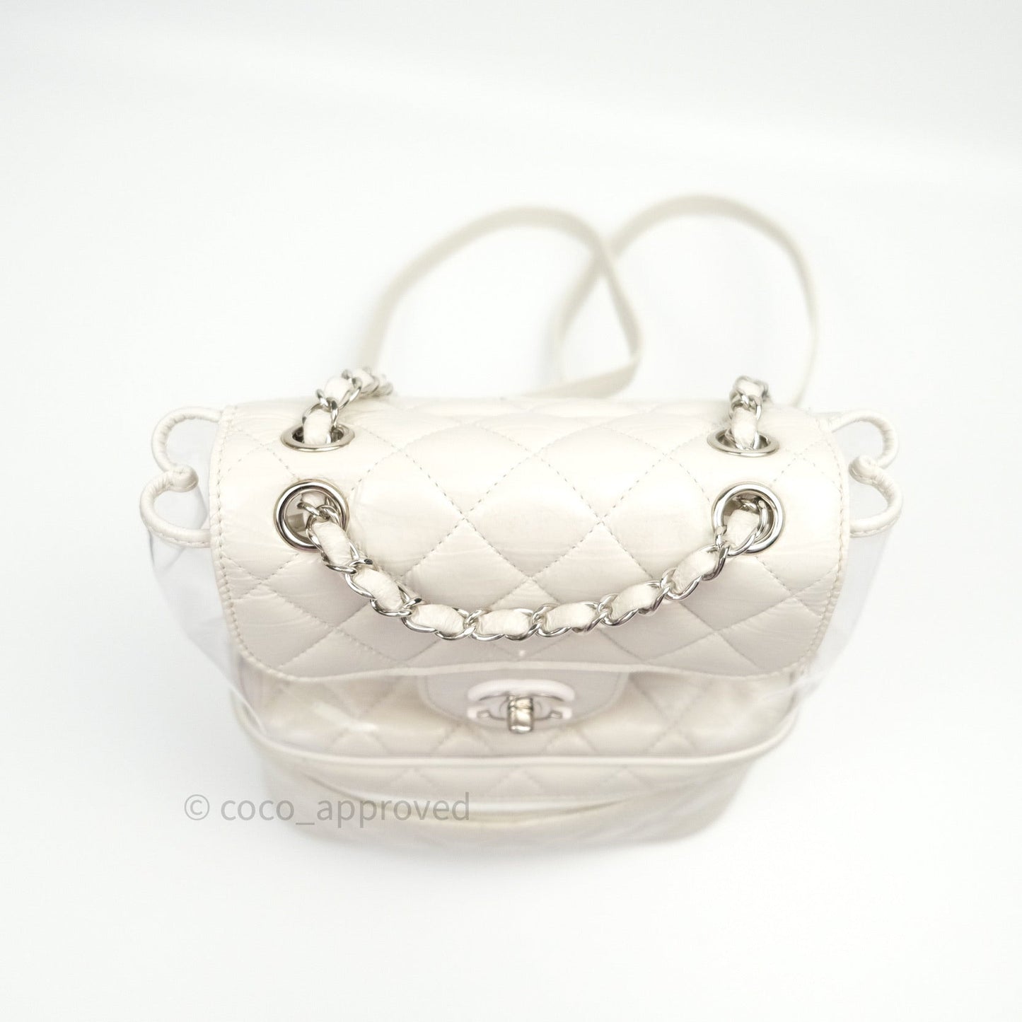 Chanel Crumpled Calfskin PVC Quilted Backpack White