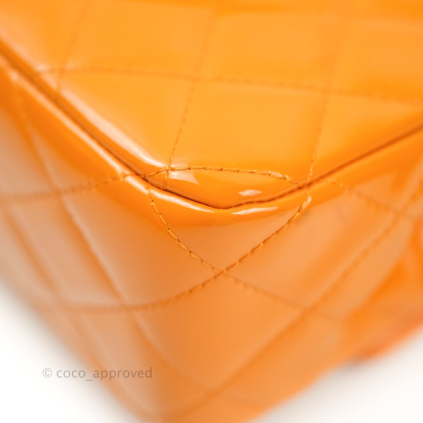 Chanel Classic M/L Medium Double Flap Orange Patent Silver Hardware