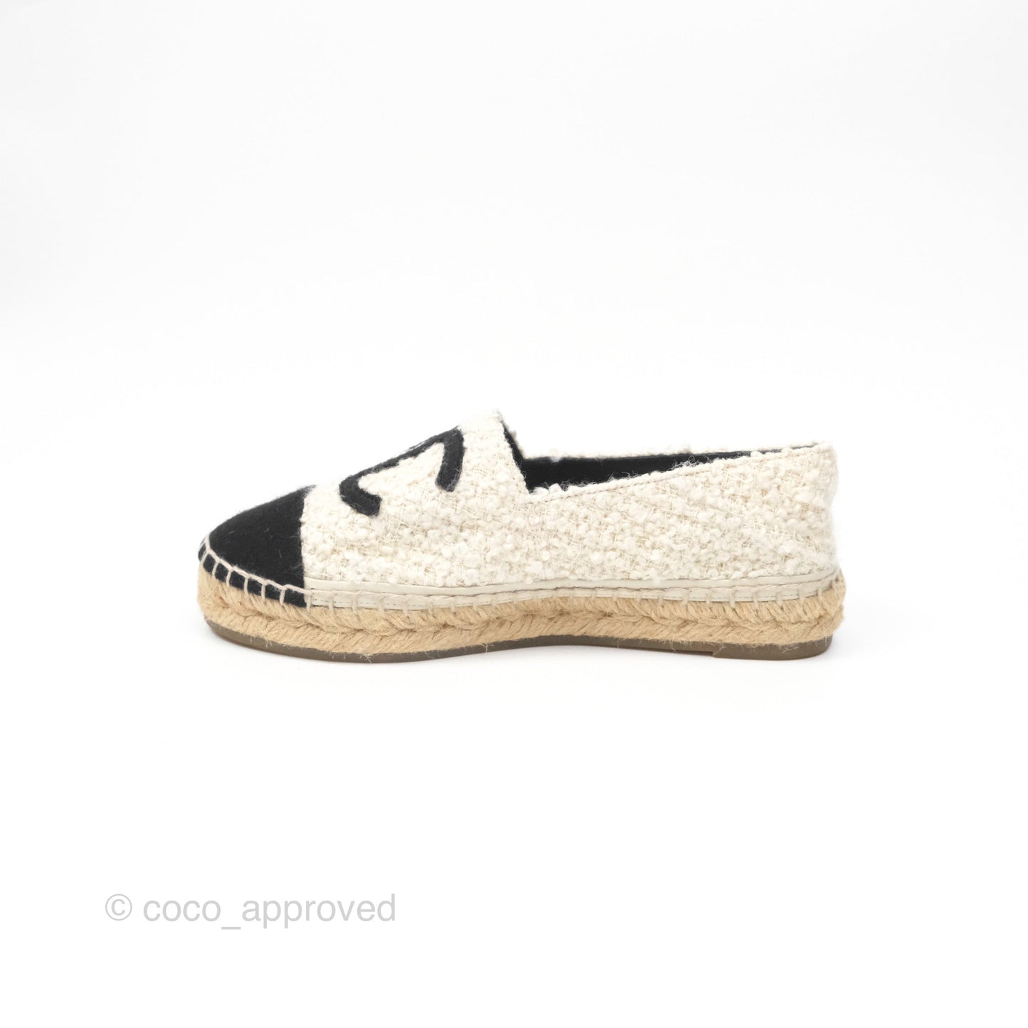 Chanel CC Espadrille Black White Tweed Size 36