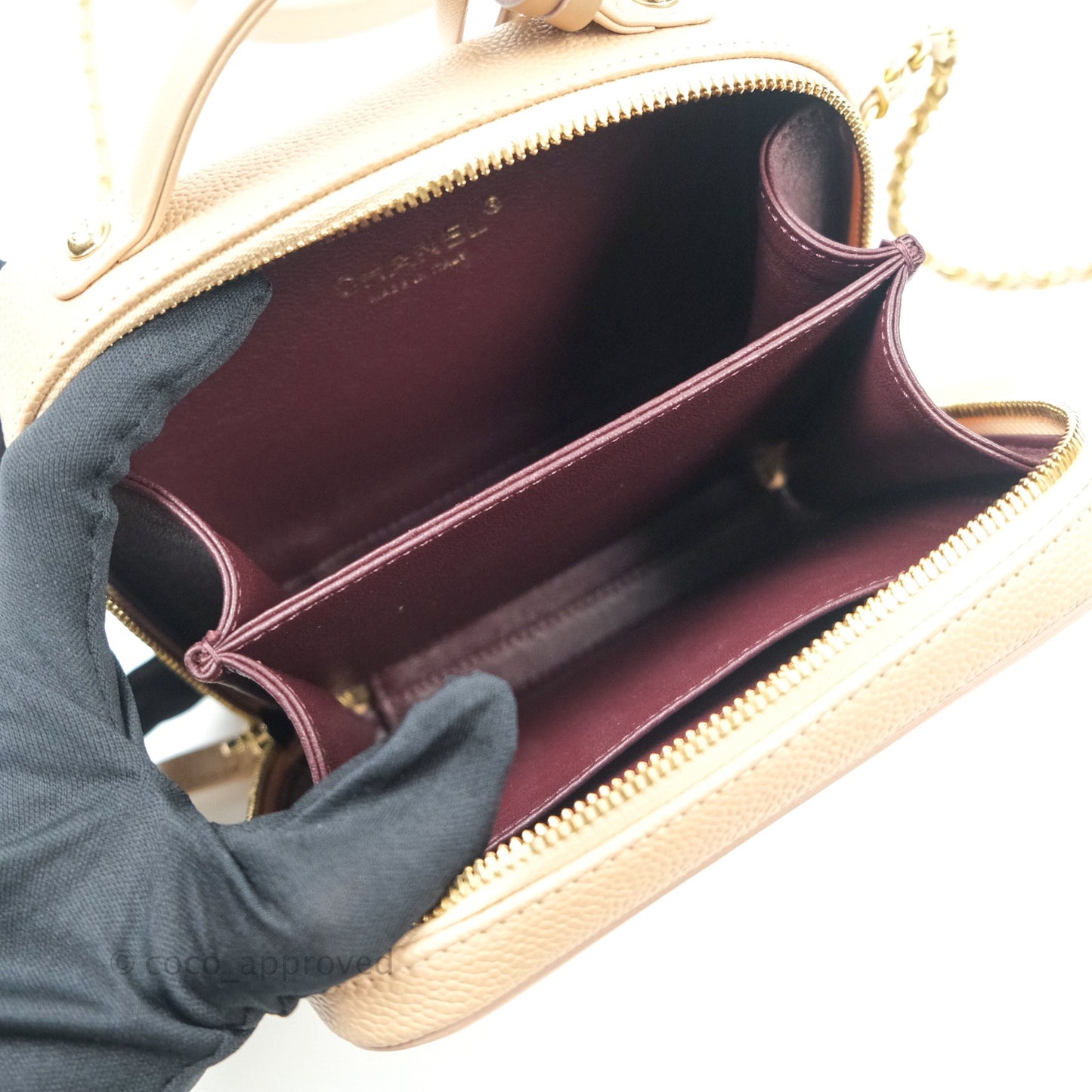 Chanel Quilted Small CC Filigree Vanity Case Beige Beige Caviar