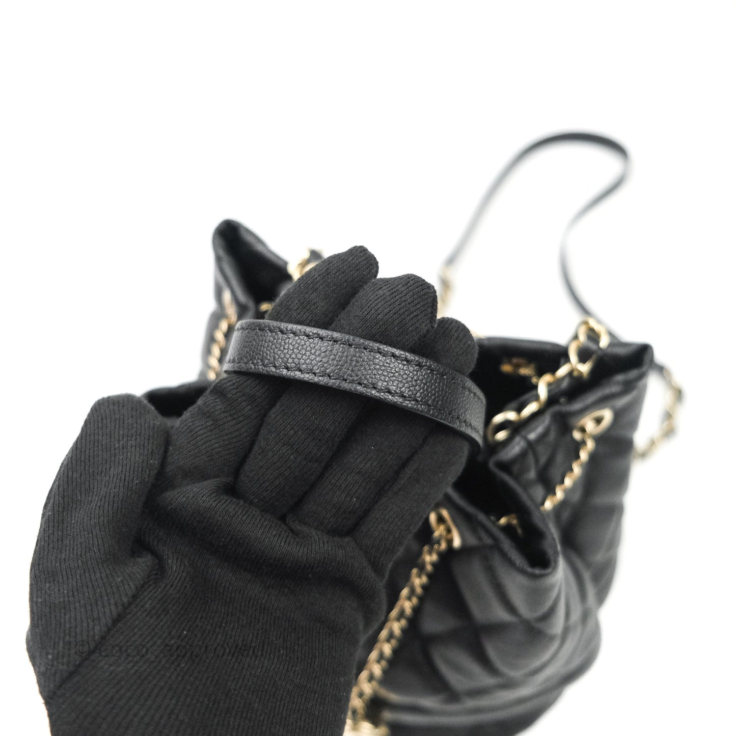 Chanel Caviar Quilted Rolled Up Bucket Drawstring Bag Black Gold Hardware