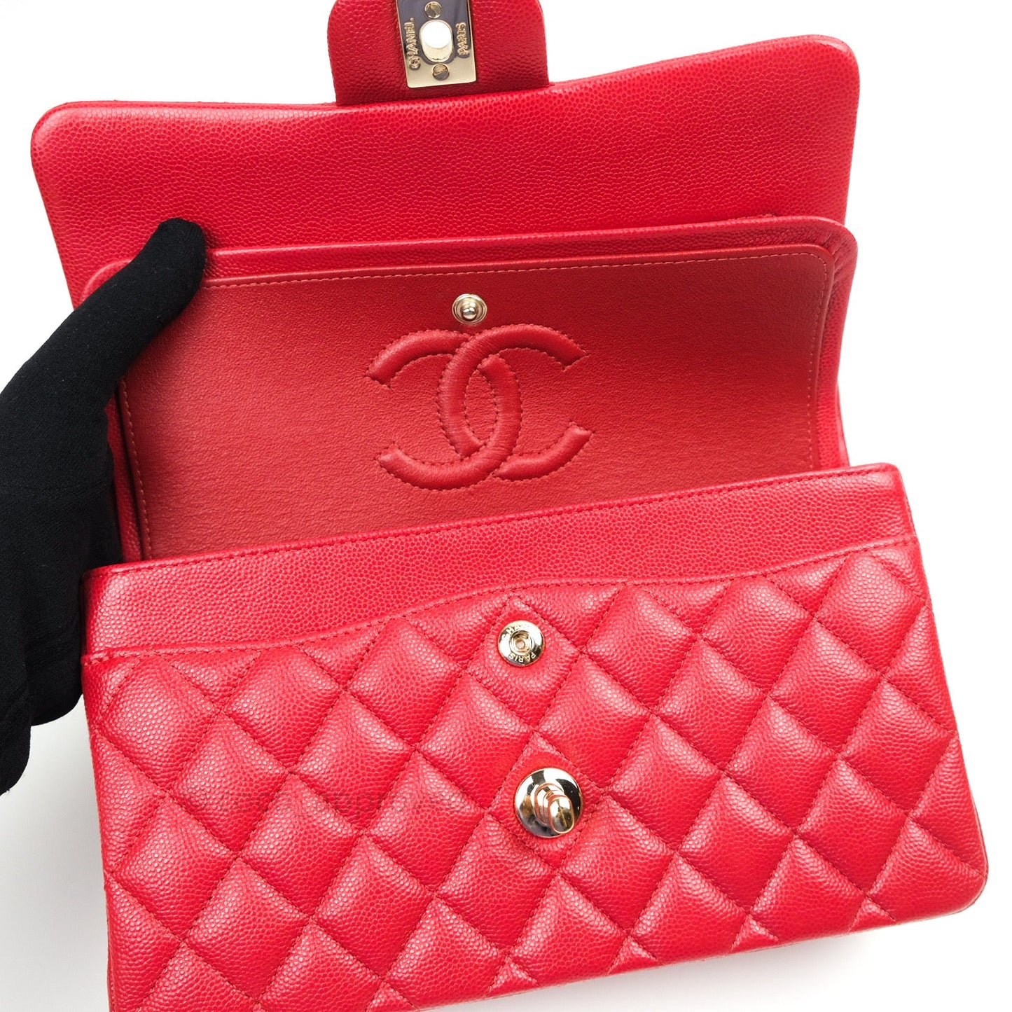 Chanel Classic Small S/M Flap Red Caviar Gold Hardware 19B