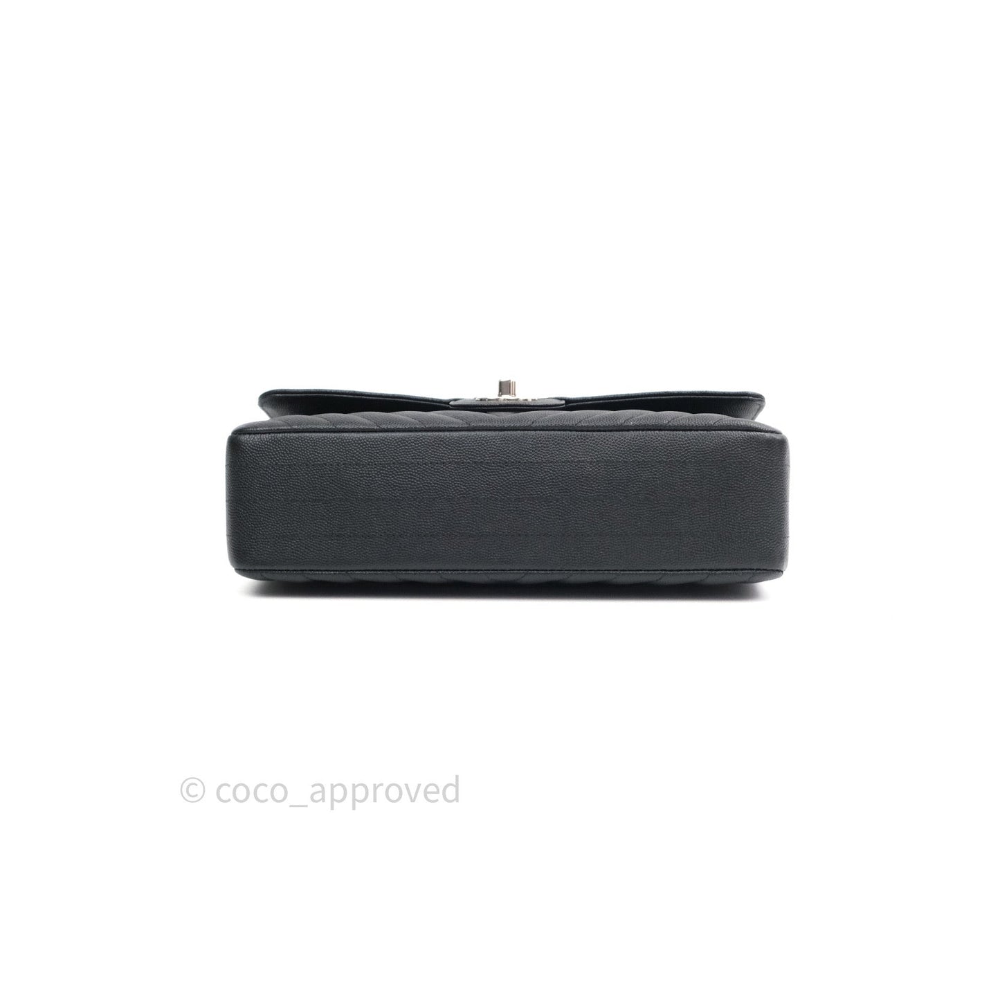 Chanel Classic M/L Chevron Black Caviar Silver Hardware