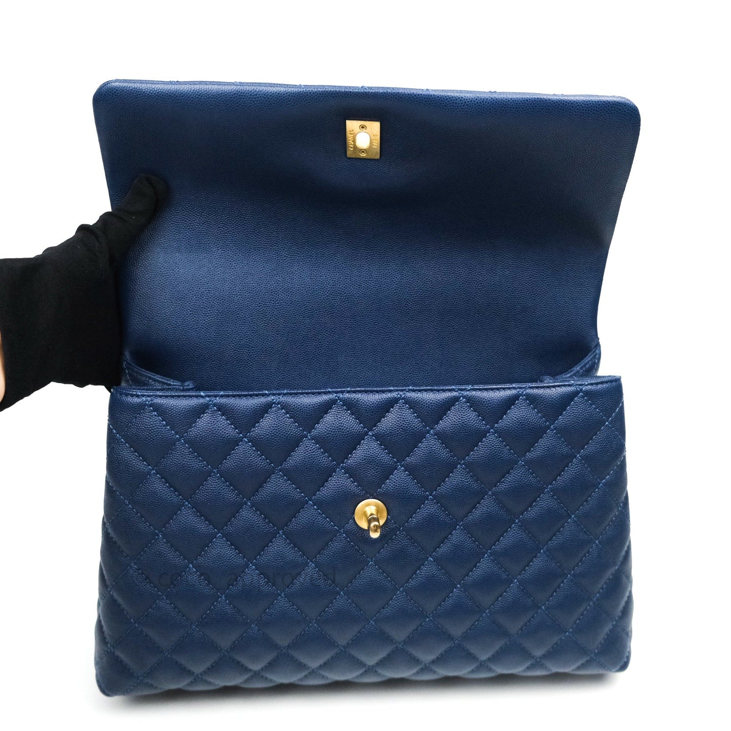 Chanel Quilted Medium Coco Handle Flap Navy Caviar Lizard Handle