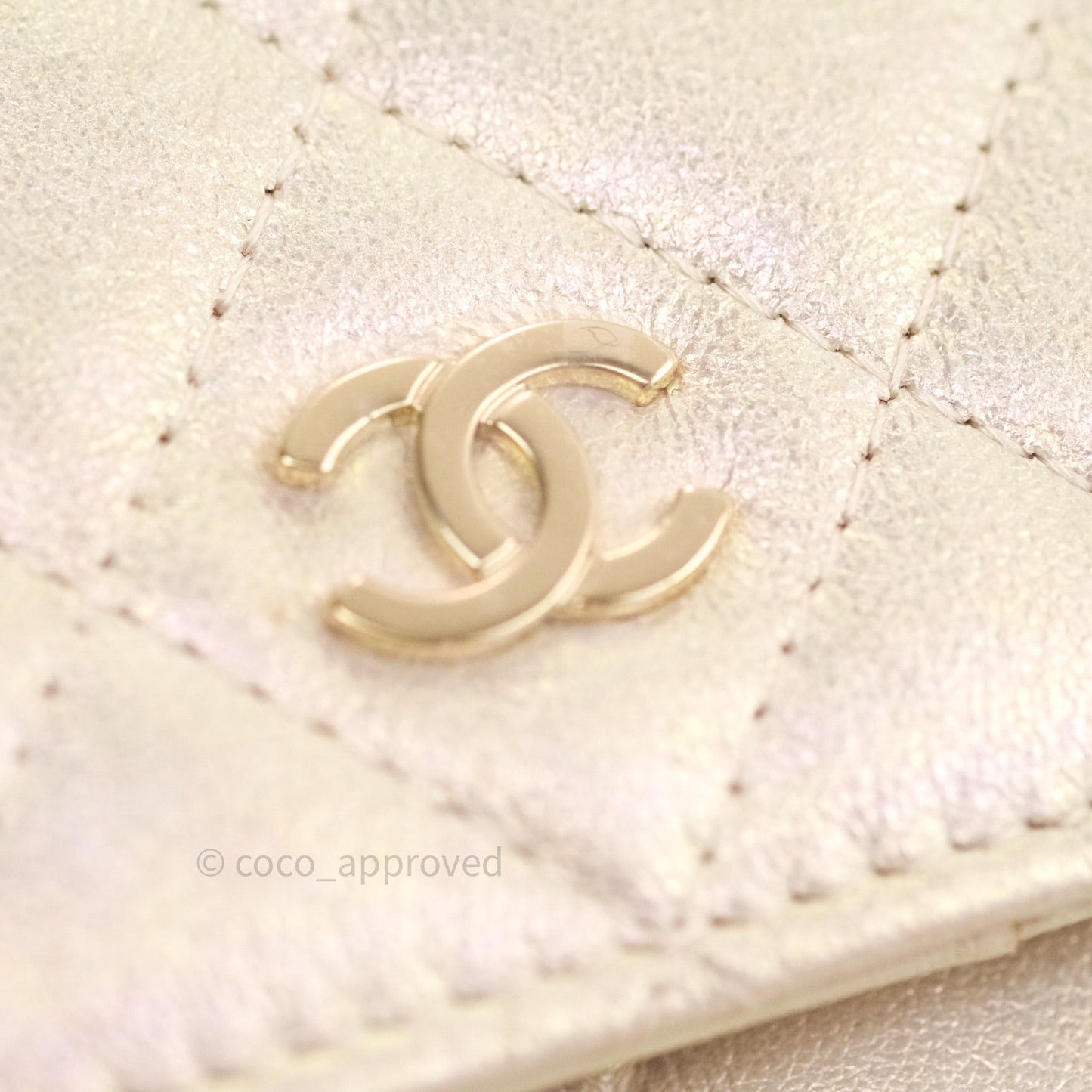 Chanel Quilted Mini Wallet on Chain WOC Iridescent Ivory Gold Hardware 20A