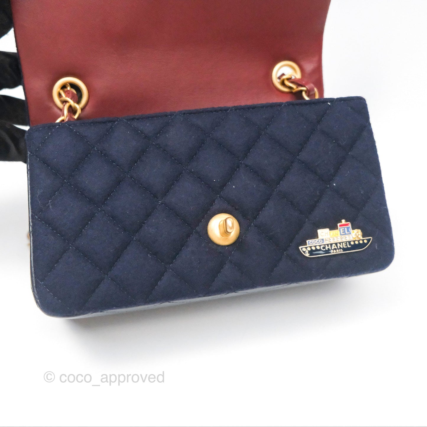 Chanel Paris Hamburg Charms Mini Rectangular Flap Navy Wool Lambskin