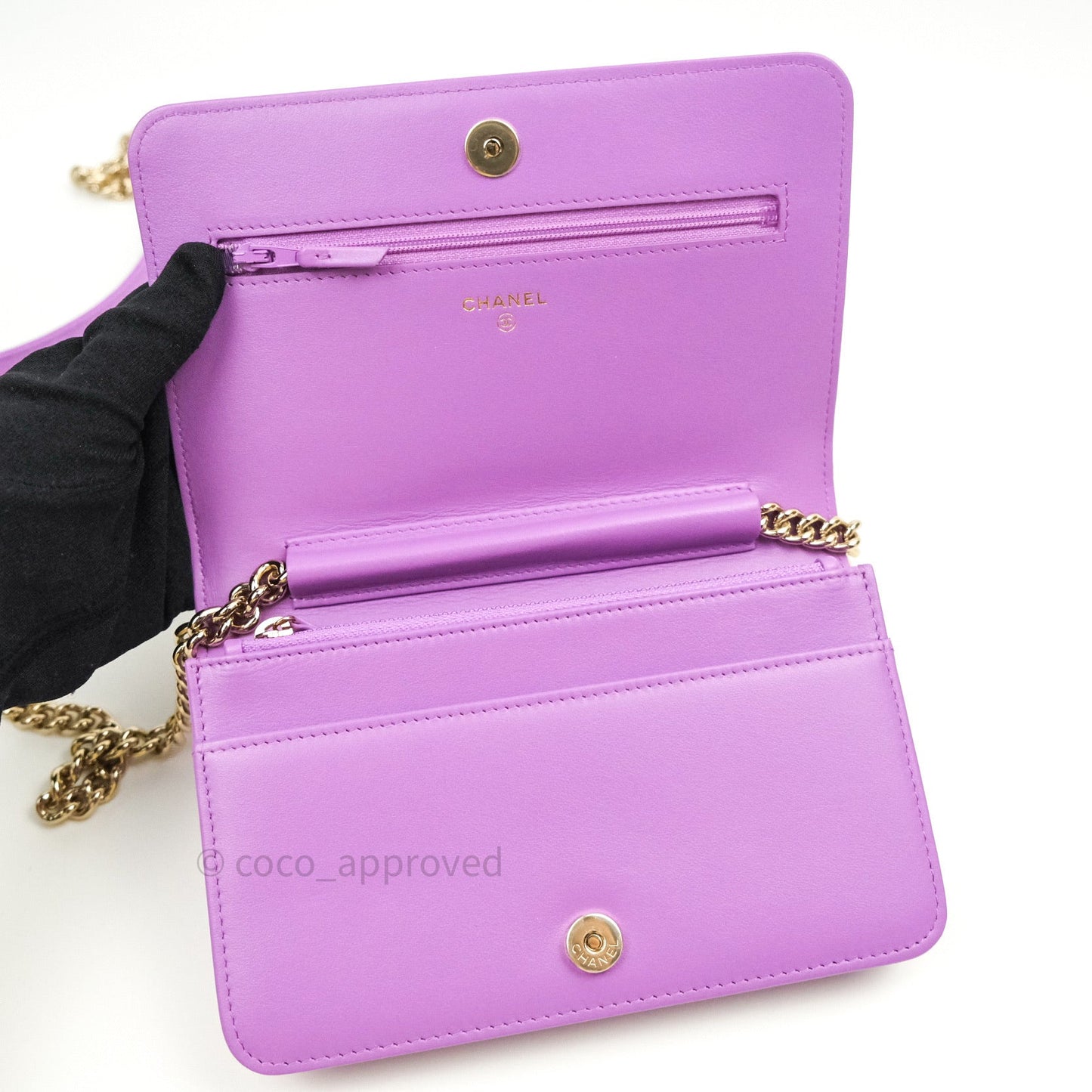 Chanel Quilted Boy Wallet on Chain WOC Purple Caviar Gold Hardware